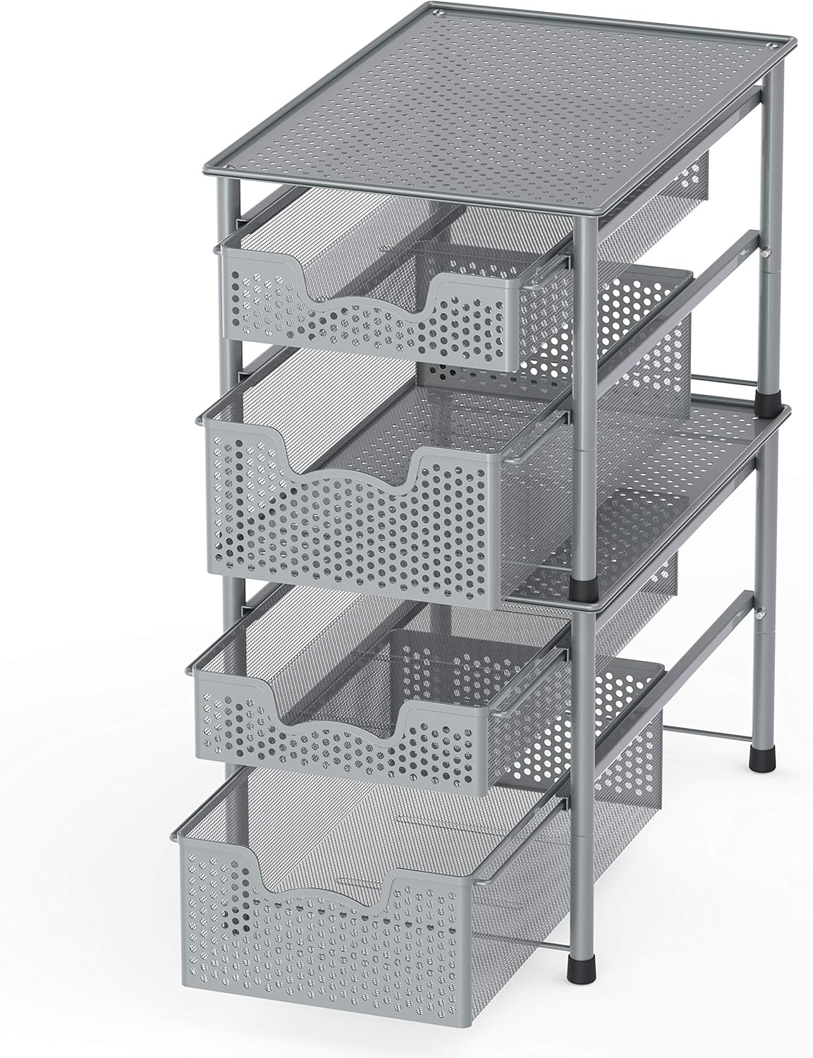 Simple Houseware Stackable 2 Tier Sliding Basket Organizer Drawer, Silver
