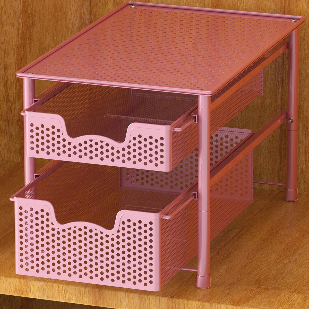 Simple Houseware Stackable 2 Tier Sliding Basket Organizer Drawer, Pink