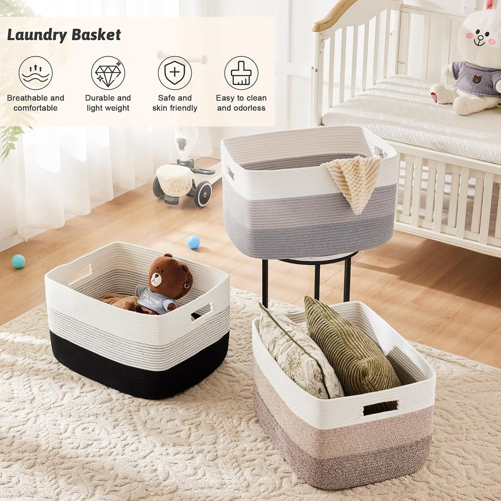 Blanket Basket,Rectangle Woven Baskets for Storage,30L Laundry Basket for Decorative Nursery