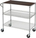 Finnhomy 3 Tier Heavy Duty Commercial Grade Utility Cart with Wood Top, Wire Rolling Cart with