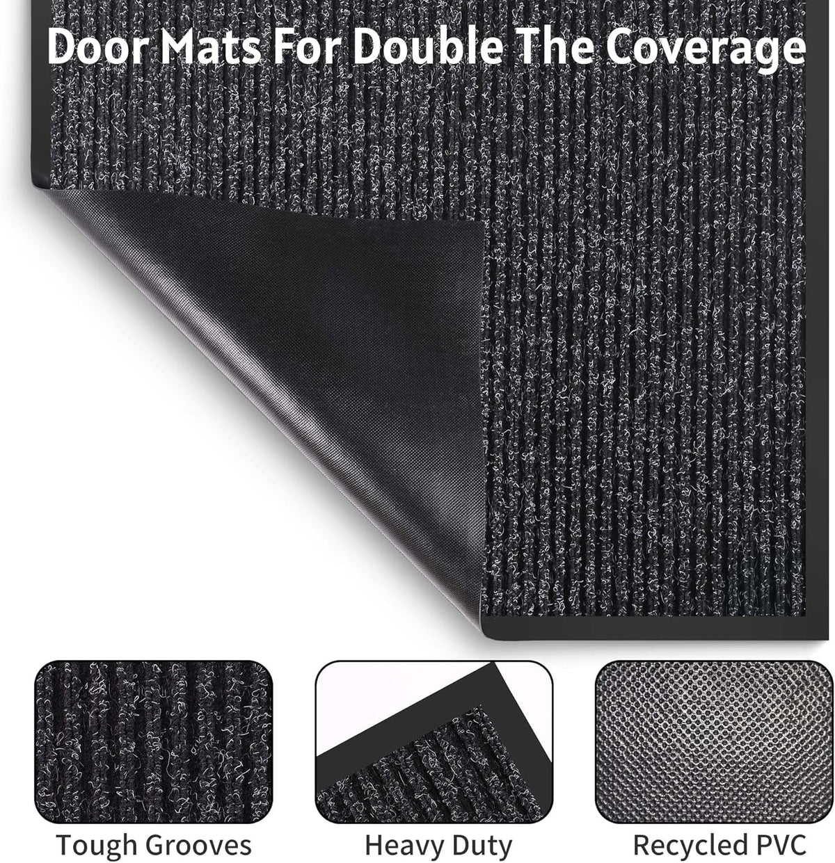 Front Door Mat Indoor Outdoor Entrance, 36" x 60" Dirt Resistant and Absorbent Door Mat, TPR