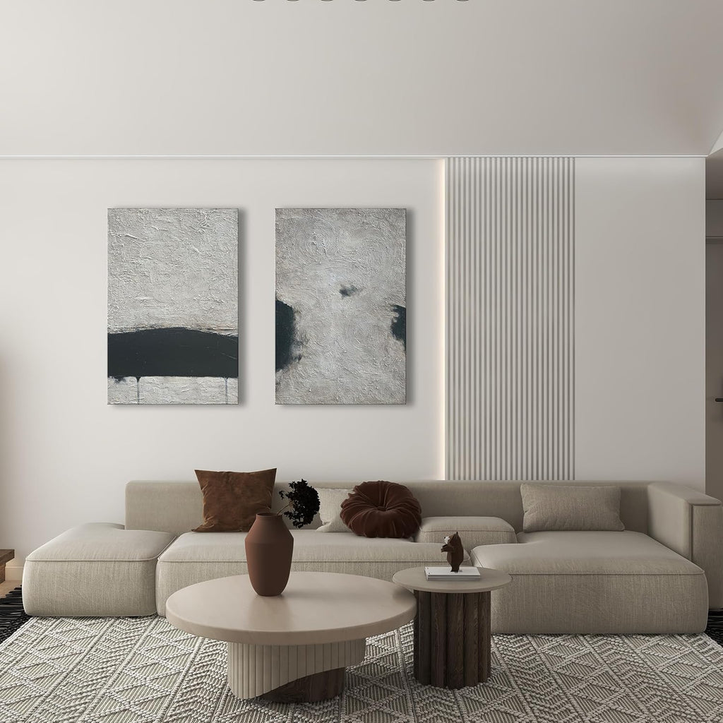 NANKAI Minimalist Art Hand Painted Black and Gray Abstract Oil Painting Canvas Wall Art 36x24 Inch