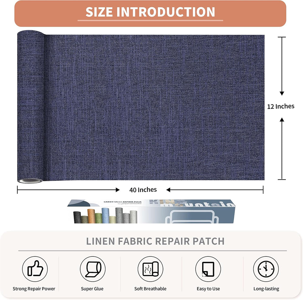 KING MOUNTAIN Fine Linen Repair Patches, 12" x 40" Dark Blue, 1.0, Self-Adhesive, Polyester