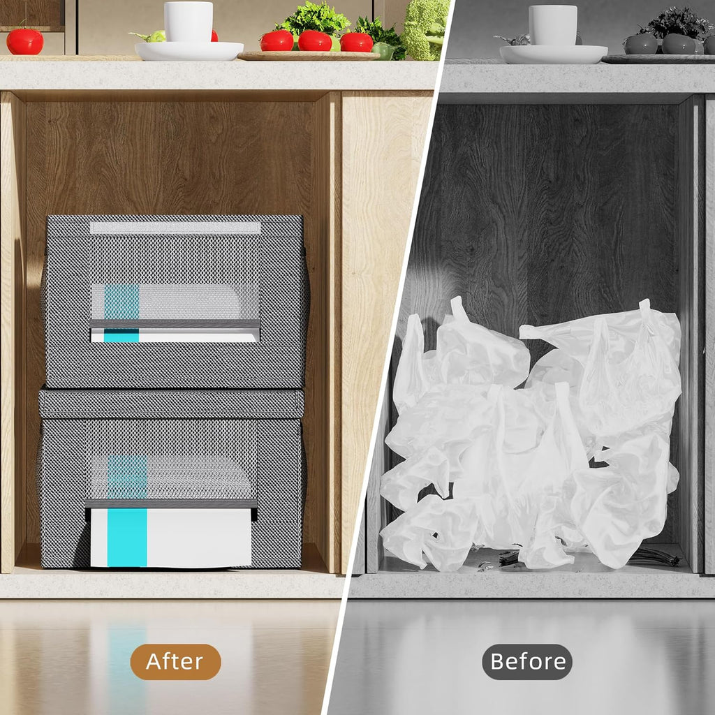 2 Pack Trash Bag Holder Dispenser, Oxford Cloth Garbage Bag Storage Organizer with Mesh Pockets