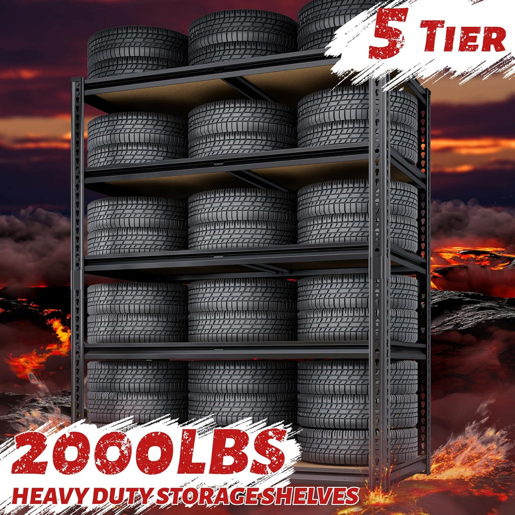 72"H Storage Shelves heavy duty, 2000LBS Garage Shelving, 5 Tier Metal Shelving Unit Adjustable