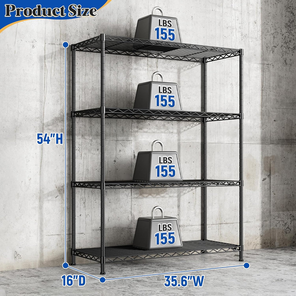 4- Shelf Metal Shelving Unit Adjustable Storage Shelves Heavy Duty Garage Shelving Steel Wire