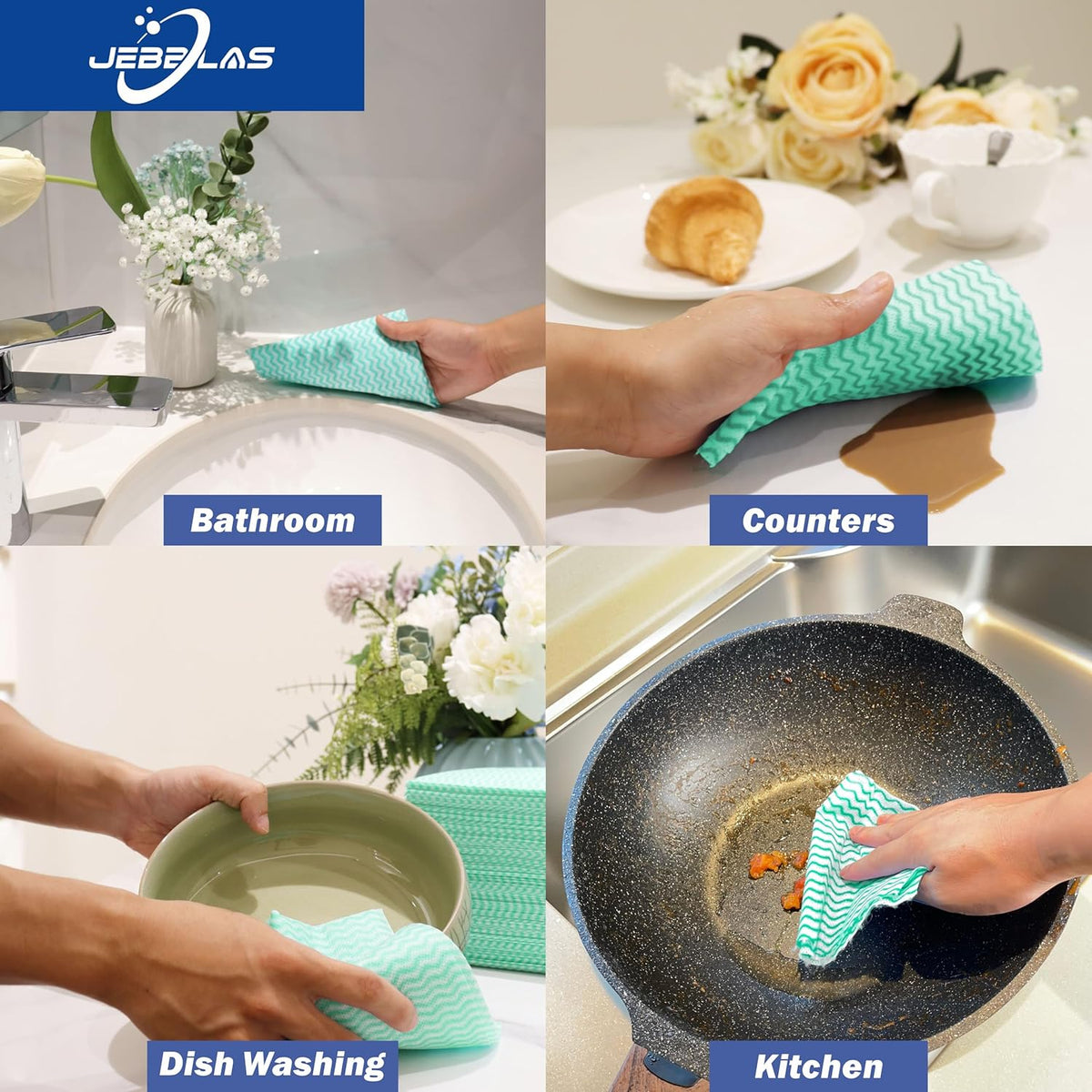 JEBBLAS 100Pack Reusable Cleaning Cloths 11.8‘’x11.8‘’ Handi Wipes Reusable Cloths Dry Cleaning