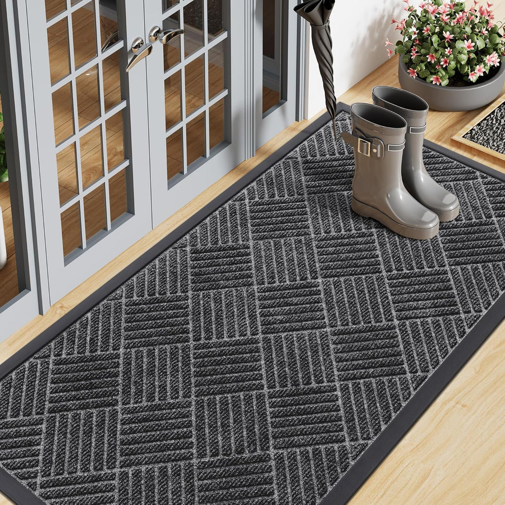 Smiry Front Door Mat Outside Entrance, Heavy Duty Outdoor Indoor Natural Rubber Doormat, Non Slip