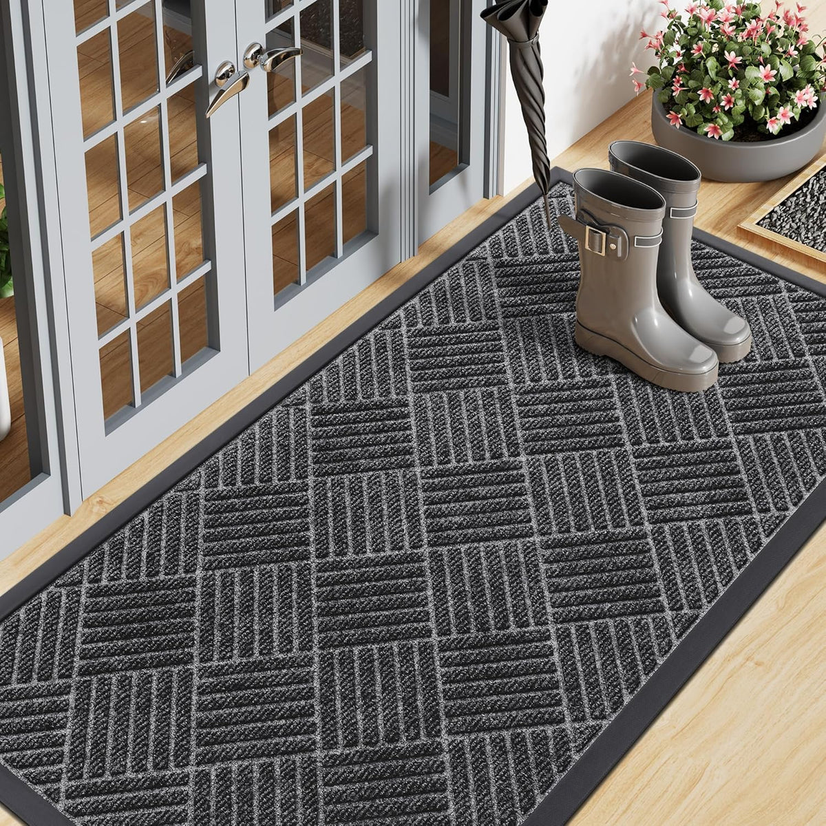 Smiry Front Door Mat Outside Entrance, Heavy Duty Outdoor Indoor Mat, Natural Rubber Doormat, Non