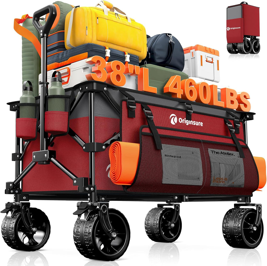 220L Collapsible Wagon Cart Foldable, 460lbs Load Capacity Heavy Duty Folding Beach Wagons with Big