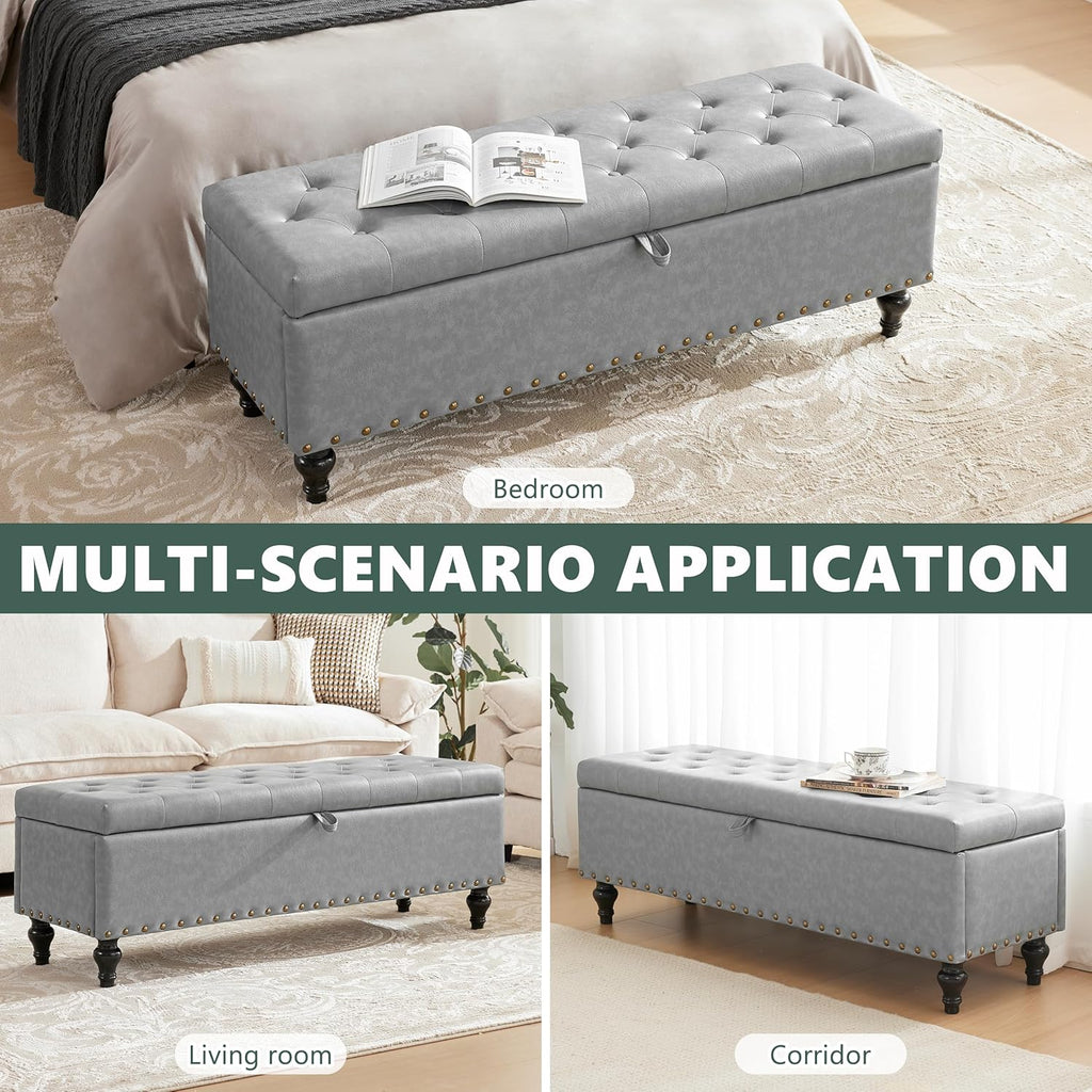 51.8’’ Storage Ottoman Bench, Faux Leather Ottoman with Storages, Window Benches Holds up to