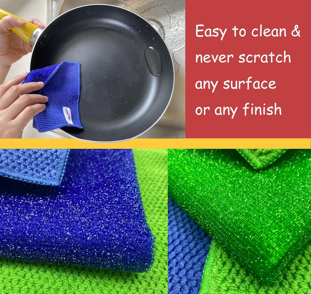 24 Pack Microfiber Scrub Dish Cleaning Cloth, Non-Scratch, Reusable & Durable for Dish Pan Pot