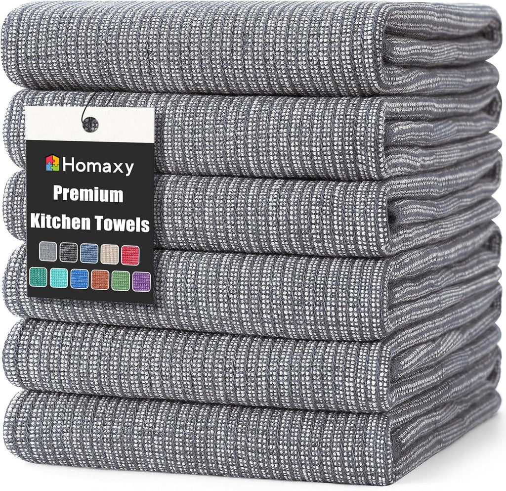 Homaxy Premium Kitchen Towels(18”x 28”, 6 Pack), Large Cotton Kitchen Hand Towels, Flat and Terry