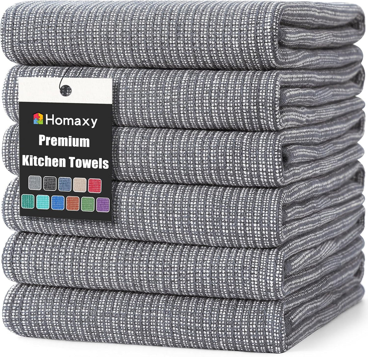 Homaxy Premium Kitchen Towels(18”x 28”, 6 Pack), Large Cotton Kitchen Hand Towels, Flat and Terry