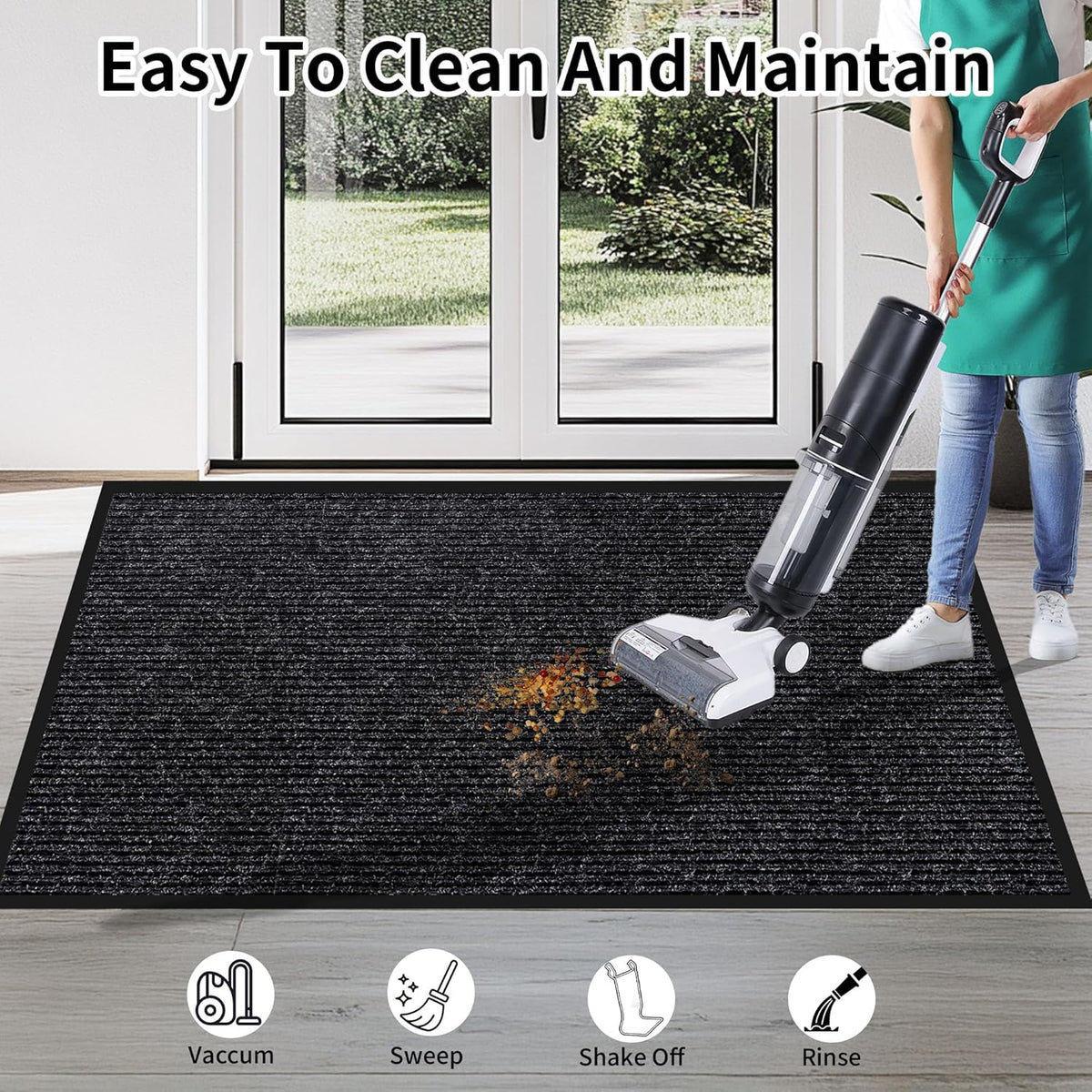 Front Door Mat Indoor Outdoor Entrance, 36" x 60" Dirt Resistant and Absorbent Door Mat, TPR