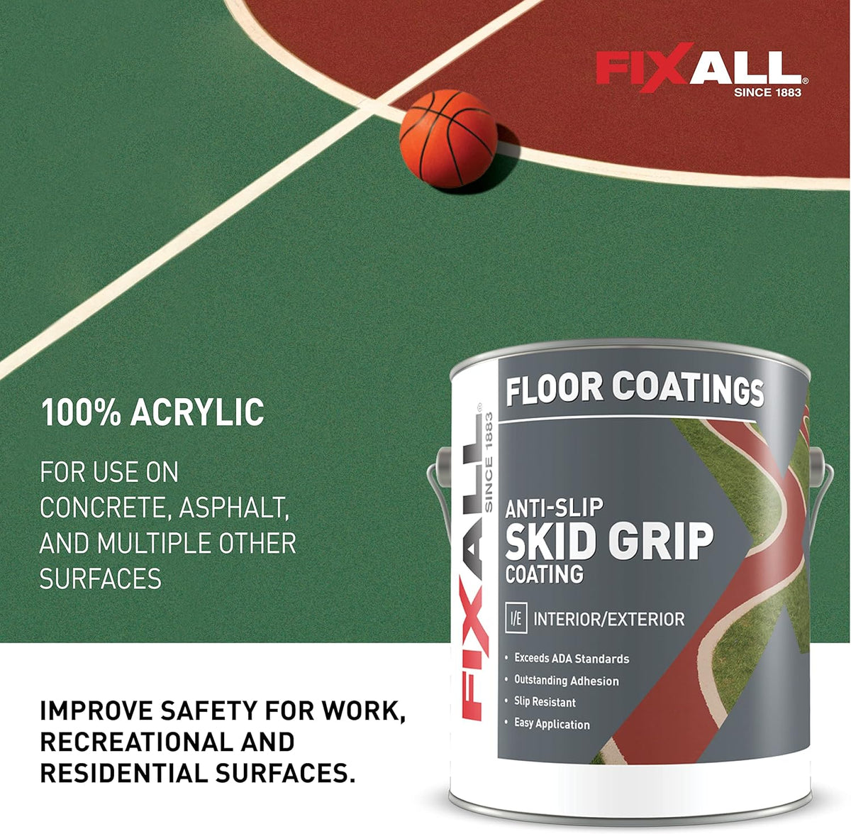 FIXALL Skid Grip Anti-Slip Coating, 1 Gallon, Jet, Exceeds ADA Standards, Ideal for Safety Areas