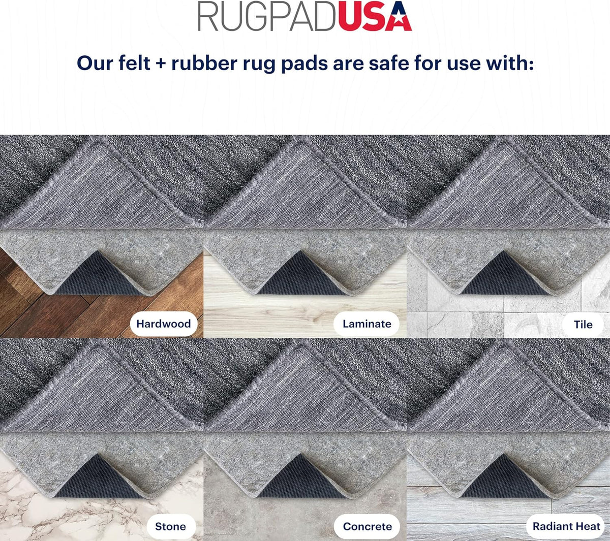 RUGPADUSA - Dual Surface - 12' Square - 3/8" Thick - Felt + Rubber - Enhanced Non-Slip Rug Pad