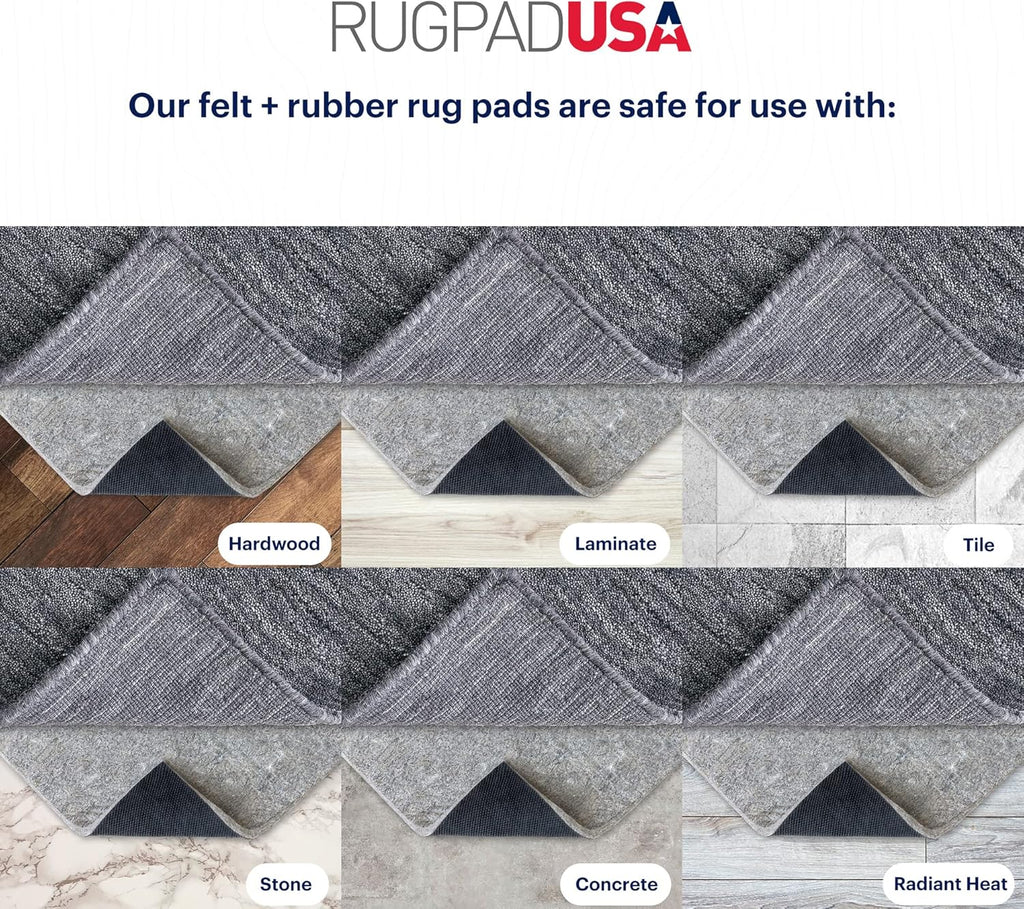 RUGPADUSA - Dual Surface - 5'x7' - 3/8" Thick - Felt + Rubber - Enhanced Non-Slip Rug Pad - Adds