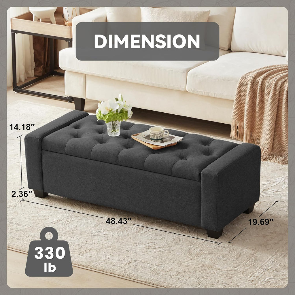48" Ottoman with Storage, Soft Storage Ottoman Bench for Bedroom, Tufted Upholstered Window