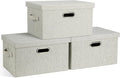 Medium 15" 21 Quart Collapsible Stackable Storage Bins with Lids, 3 Packs Beige Foldable Fabric