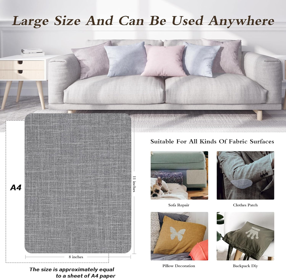 Fine Linen Repair Patches - Self-Adhesive Fabric Patches, Extra Large 8x11 Inch, Multi Color, For