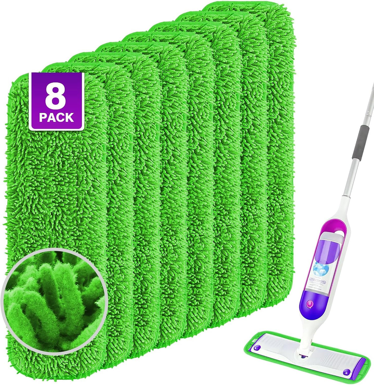 Reusable Mop Pads for Swiffer PowerMop, 8 Pack Microfiber Mop Pad Refill with Scrubber Strips for