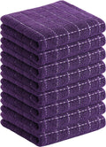 Homaxy 100% Cotton Terry Kitchen Towels(Purple, 13 x 28 inches), Checkered Designed, Soft and Super
