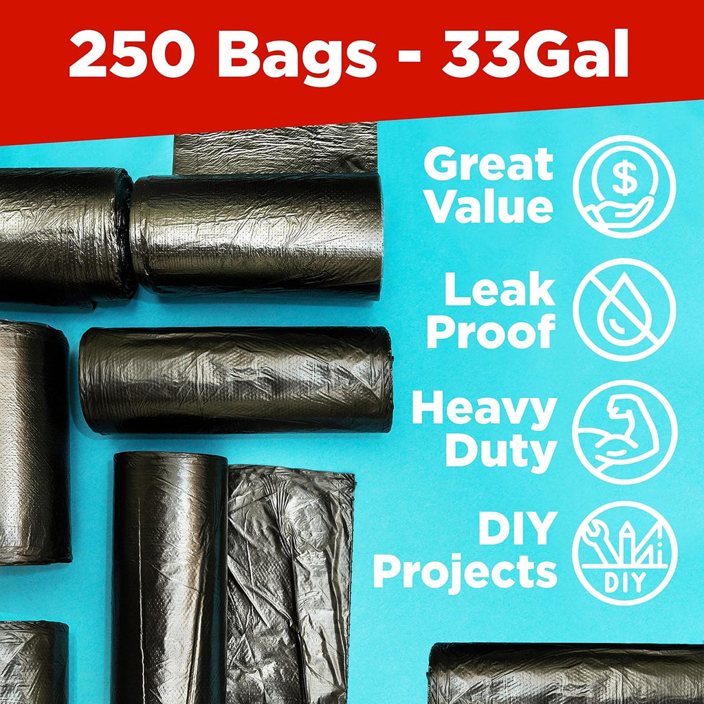 ToughBag 30-33 Gallon Trash Bags Heavy Duty, 32 x 38" Black Garbage Bags (250 COUNT) – 30+, 32