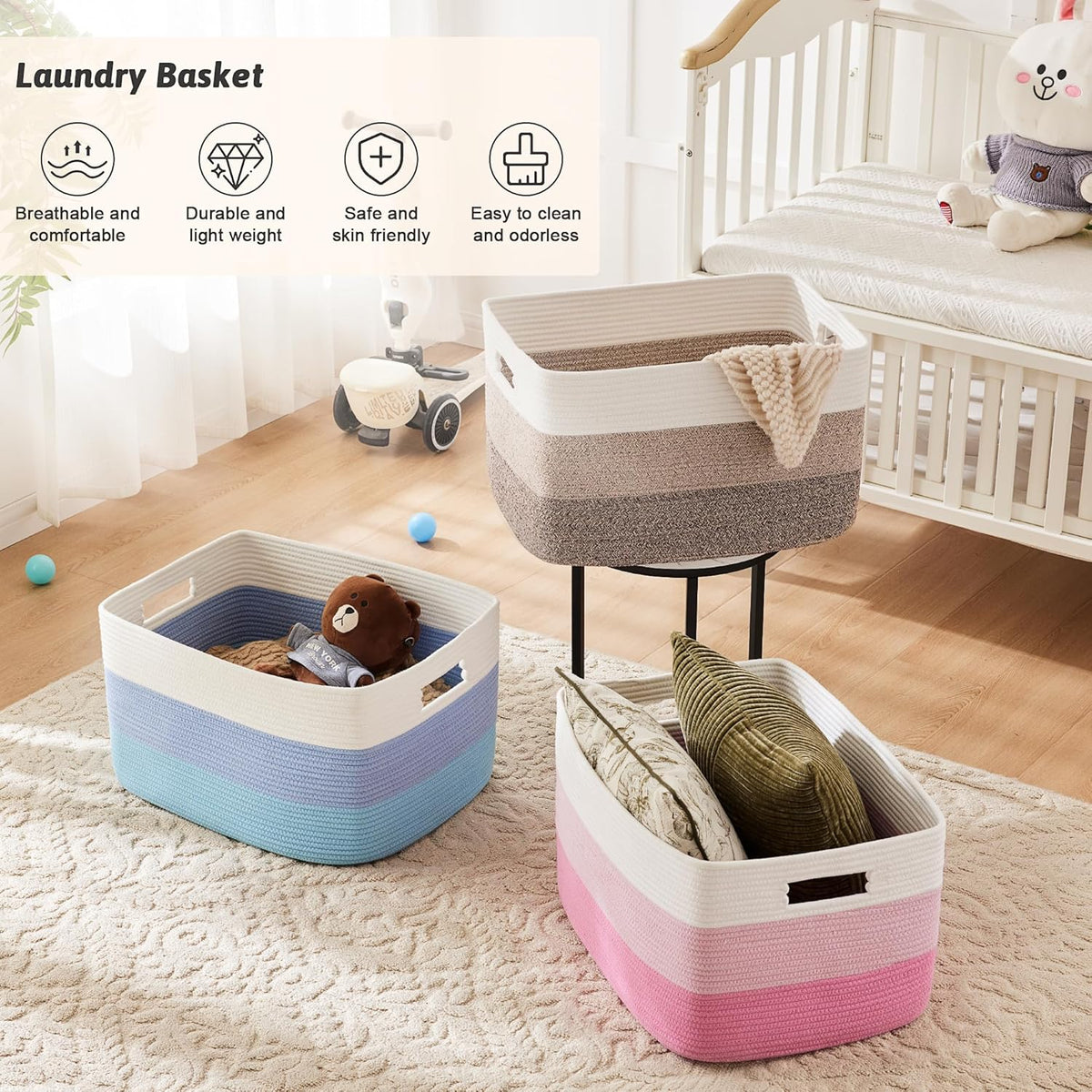 Blanket Basket,Rectangle Woven Baskets for Storage,100L Laundry Basket for Decorative Nursery