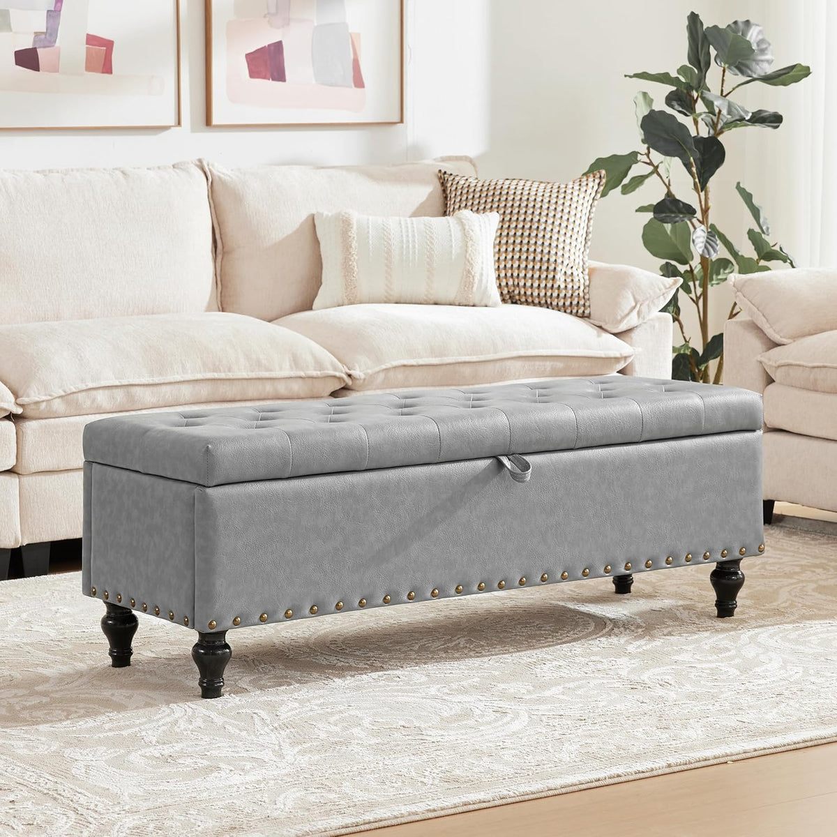51.8’’ Storage Ottoman Bench, Faux Leather Ottoman with Storages, Window Benches Holds up to