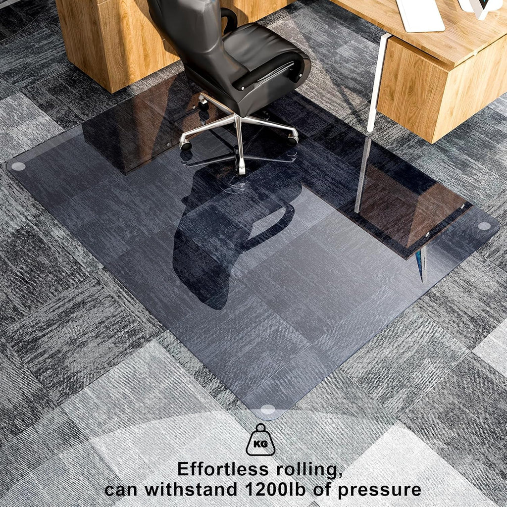 GLSLAND 46" × 55" [Tempered Glass] Chair Mat – Durable Office Chair Mat on Carpet with 0.2"