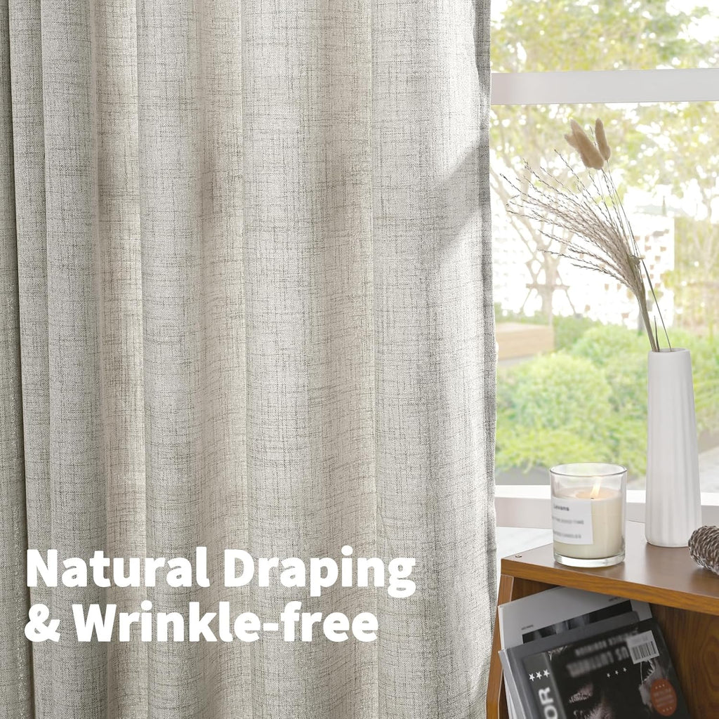 YoungsTex Dark Grey Linen Curtains 78 Inch Length for Living Room, Light Filtering Semi Sheer