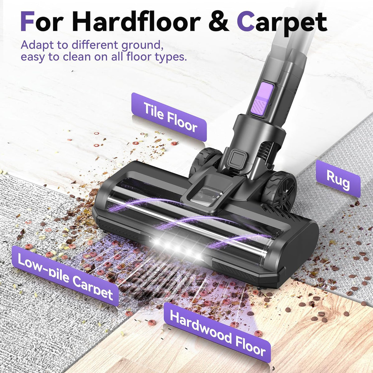 DEVOAC S10 Cordless Vacuum Cleaner, 45Kpa 50mins Lightweight Stick Vacuum with Powerful Suction for