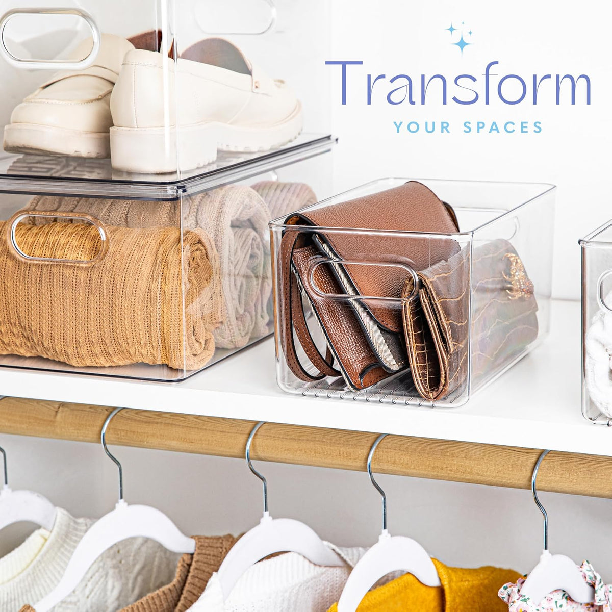 Plastic Food Storage 2 Pack Clear Container Bin with Handles for Organizing Kitchen, Pantry