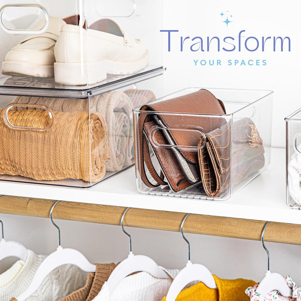 Plastic Food Storage 8 Pack Clear Container Bin with Handles for Organizing Kitchen, Pantry