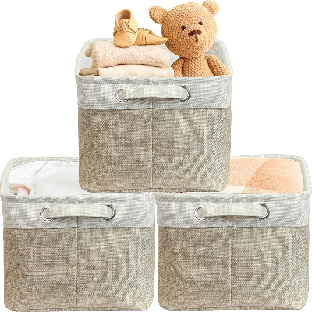SIMPLE HOUSEWARE Large Fabric Storage Bin, 14.4" x 10" with Handles, 3-Pack, Foldable Organizer for
