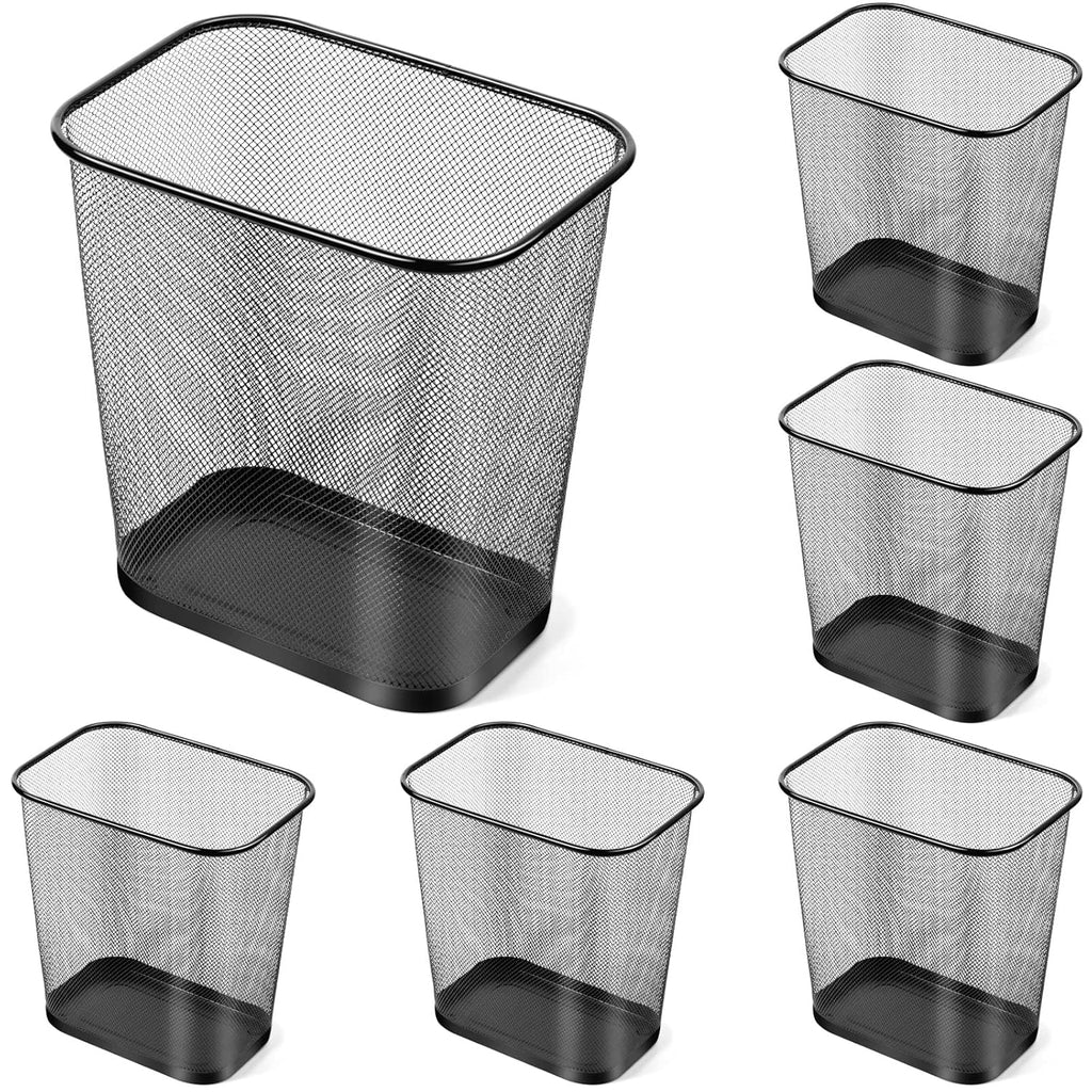 Nuanchu 6 Pcs Mesh Square Trash Cans 4 Gallons Wire Wastebasket for Home Black Metal Office Garbage