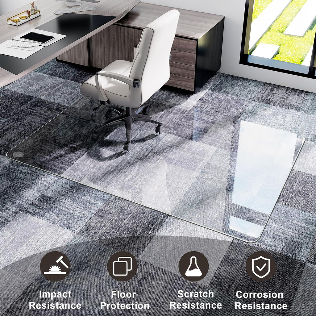 GLSLAND 47"x40" Tempered Glass Chair Mat Heavy-Duty Floor Protector for Carpet & Hard Floors