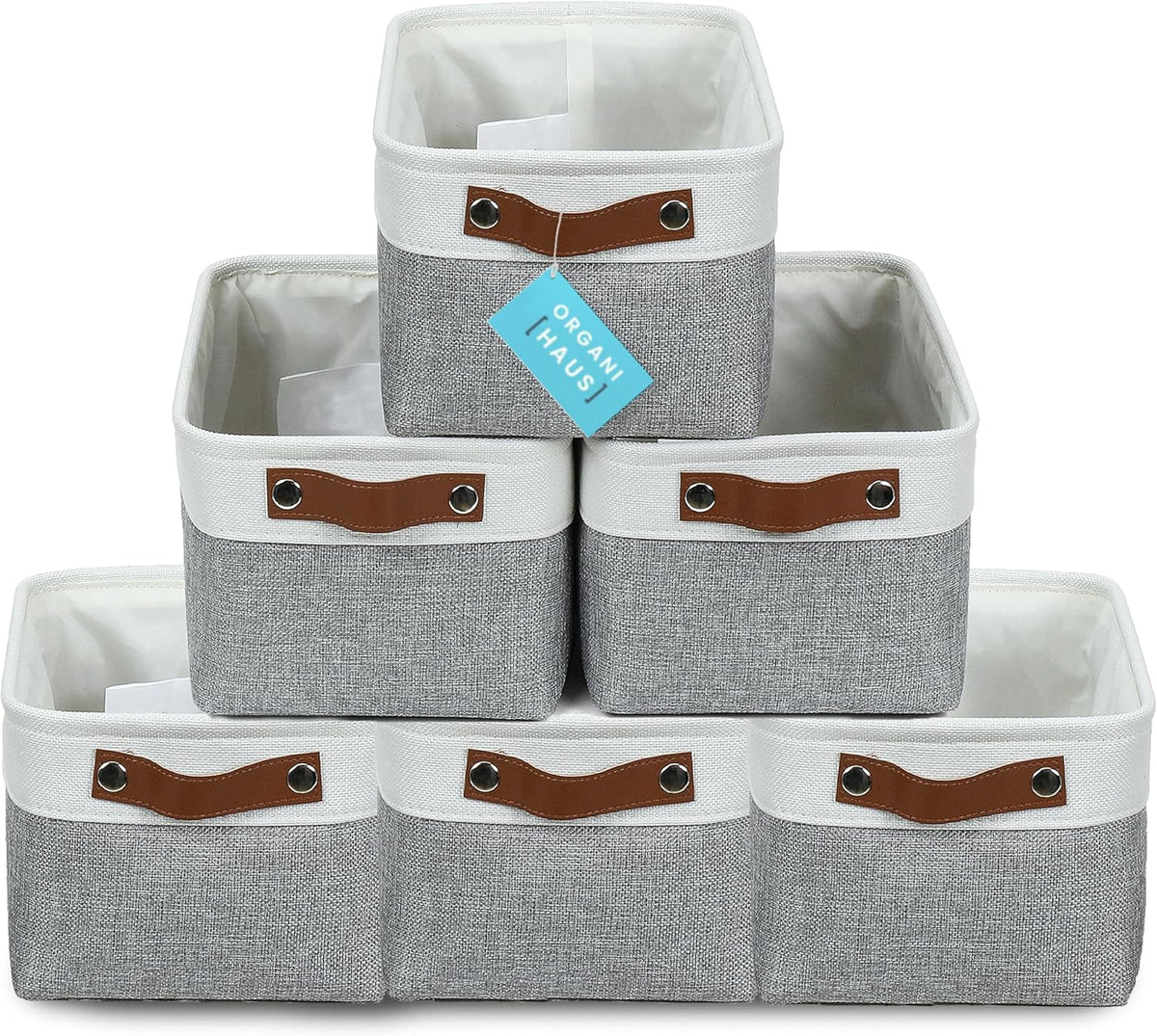 OrganiHaus Small Fabric Storage Bins for Shelves 6 Pack, 12x8in Closet Storage Bins for Shelves