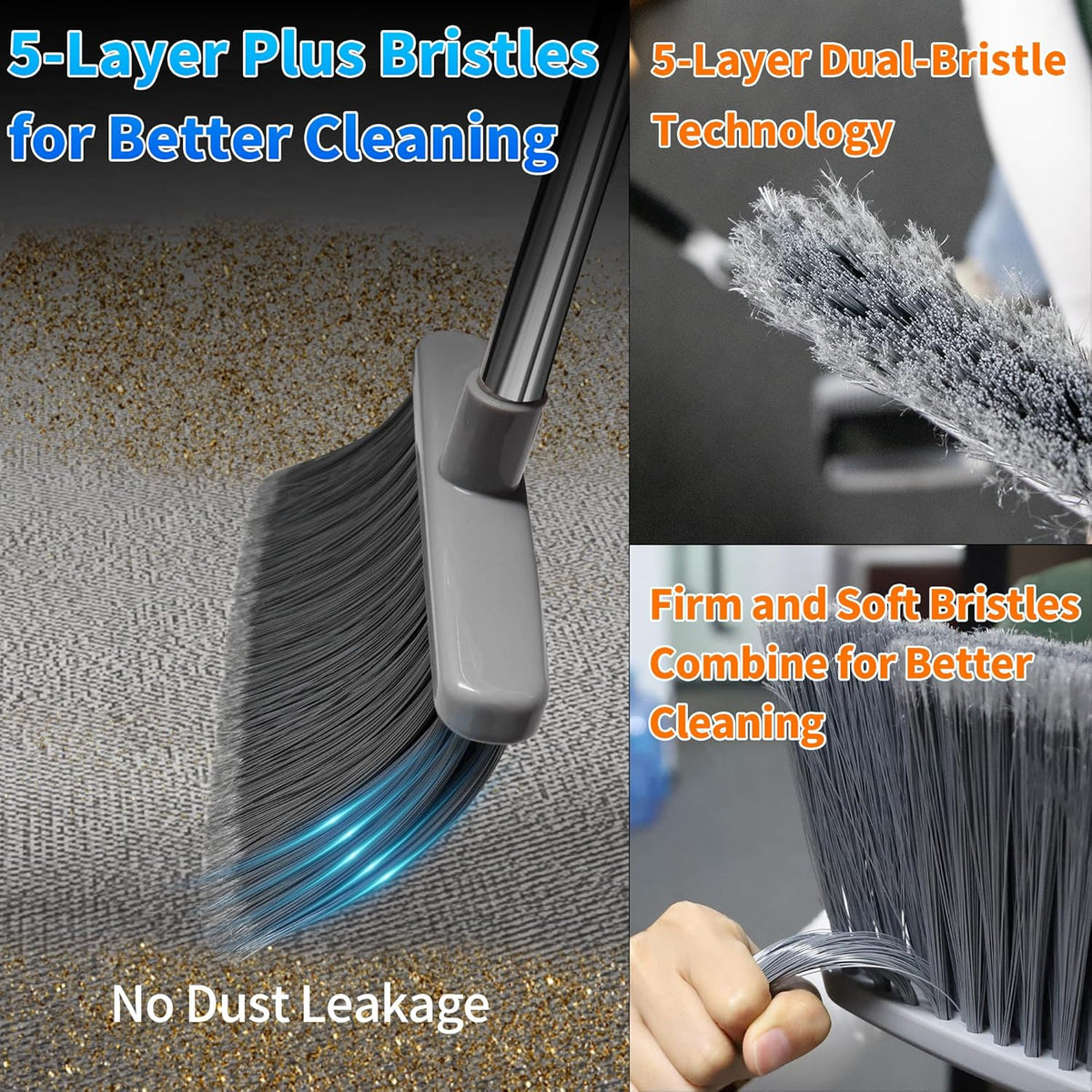 Broom with Dustpan Combo Set Broom and Dustpan Set Dust Pan with 51.2" Stainless Steel Long Handle