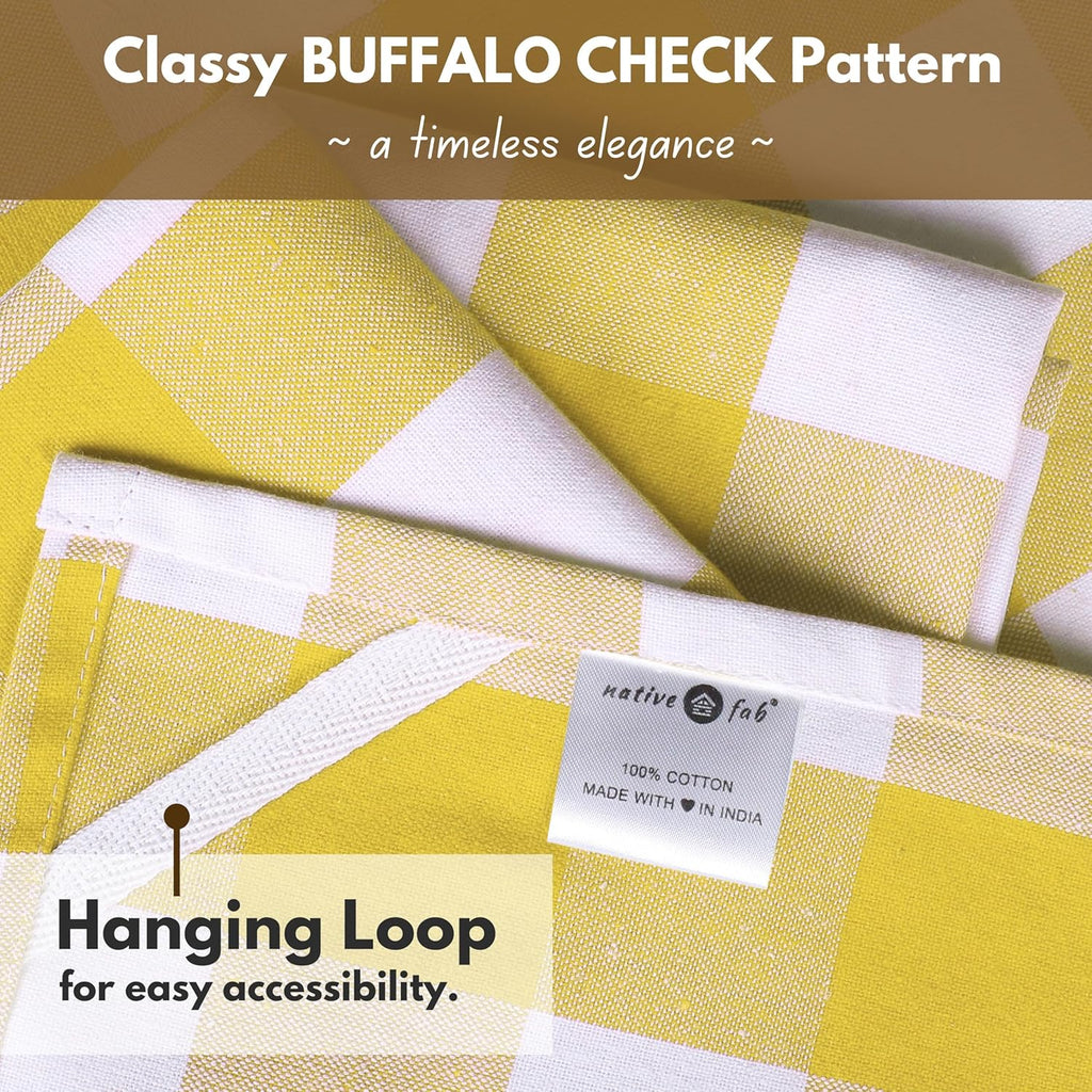 Native Fab Yellow Buffalo Dish Towel 16"x26", Set of 6 - Cotton Plaid Towels, Soft Absorbent