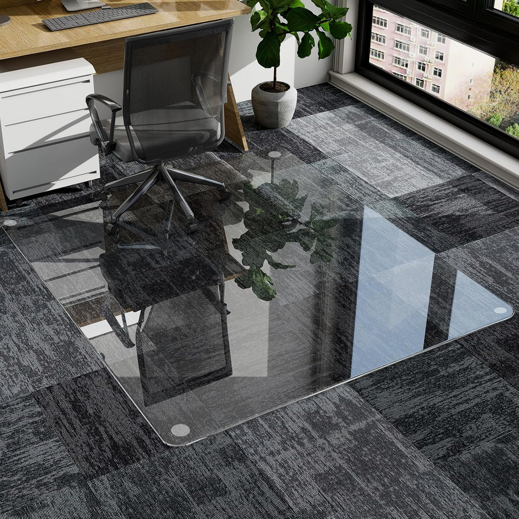 GLSLAND 46"x46" Tempered Glass Chair Mat Square Heavy-Duty Floor Protector for Carpet & Hard Floors