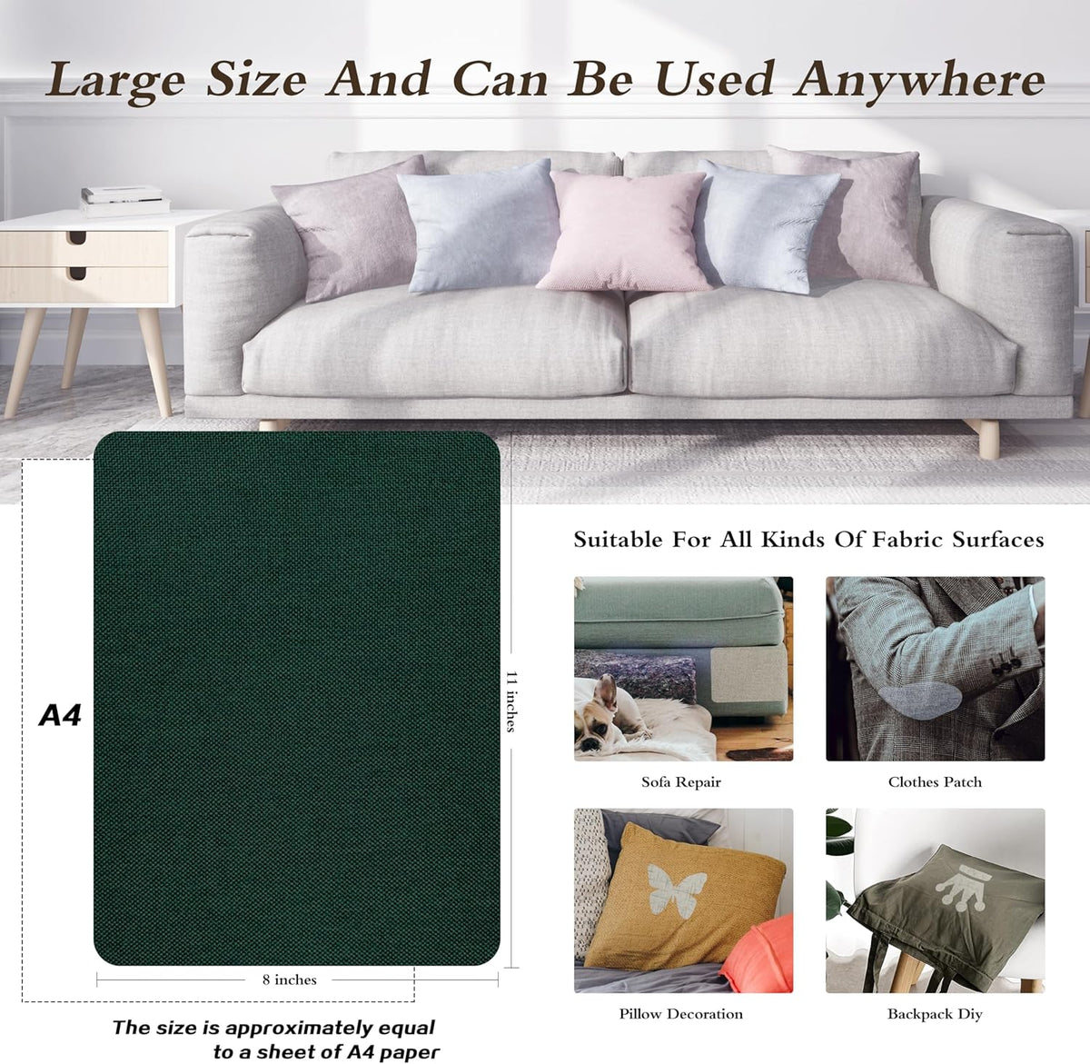 KING MOUNTAIN Coarse Linen Repair Patches, Self-Adhesive Linen Fabric Patches, 8X11 inch, Multi