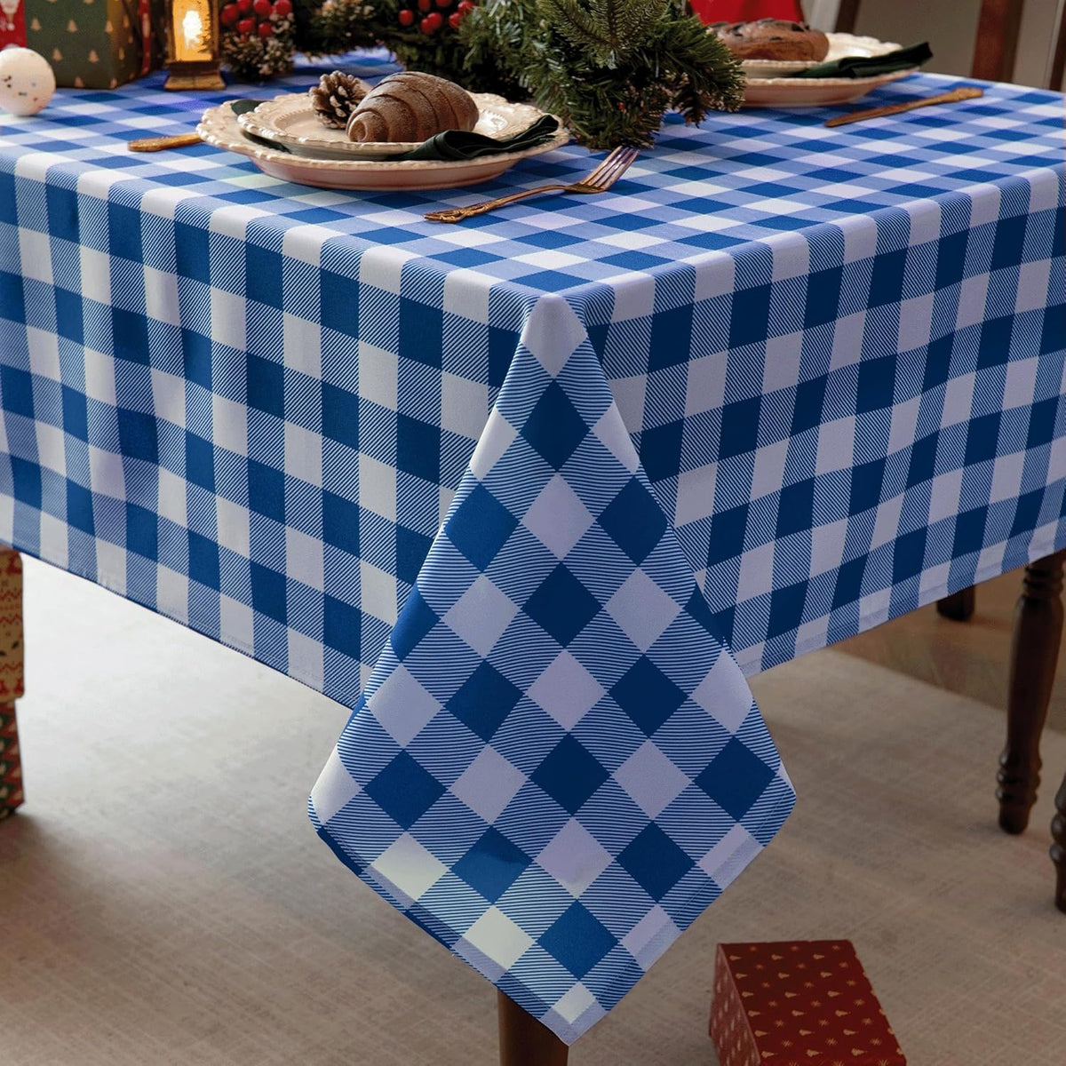 Waterproof Plaid Tablecloth Fabric - Oblong 52x70 Inch Classic Buffalo Tartan Table Cloth for
