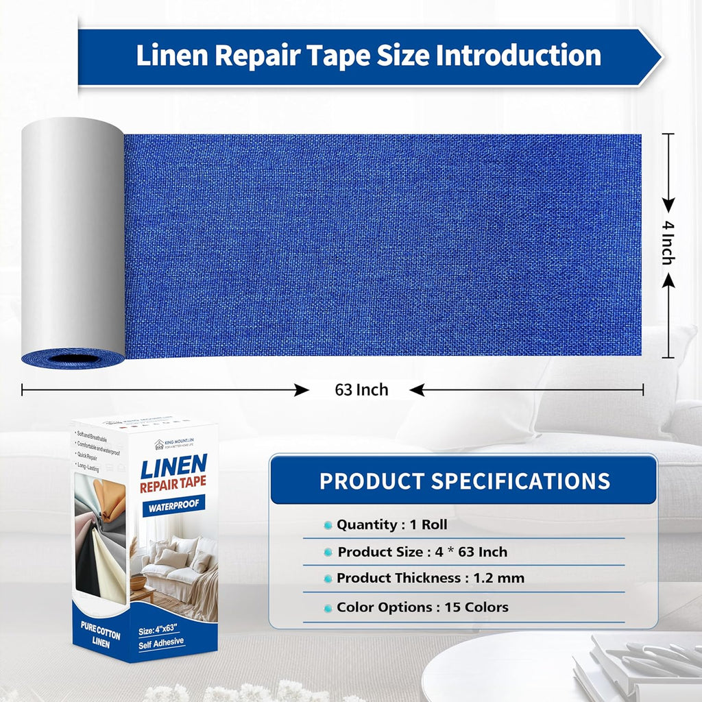KING MOUNTAIN Linen Repair Patches, Self-Adhesive Fabric Patches, 4 X 63 inch Extra Size, Multi
