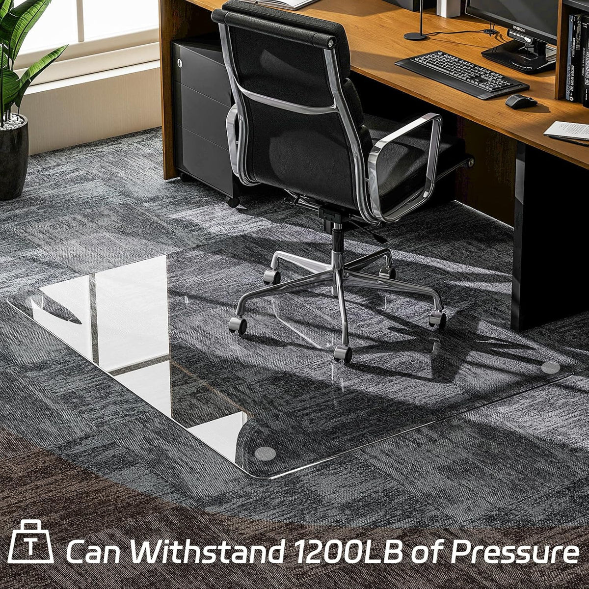 GLSLAND 46"x46" Tempered Glass Chair Mat Square Heavy-Duty Floor Protector for Carpet & Hard Floors