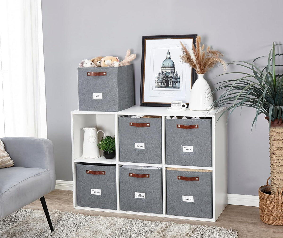 DECOMOMO Storage Cubes, 13x13x13 Storage Cube Bins with Labels, Fabric Organizer Bins (13" / 6pcs