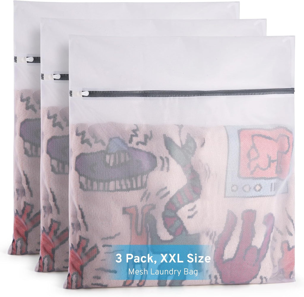 3 Pcs Mesh Laundry Bags Set for Delicates with AUTO-Lock Zipper, Lingerie Bags for Washing
