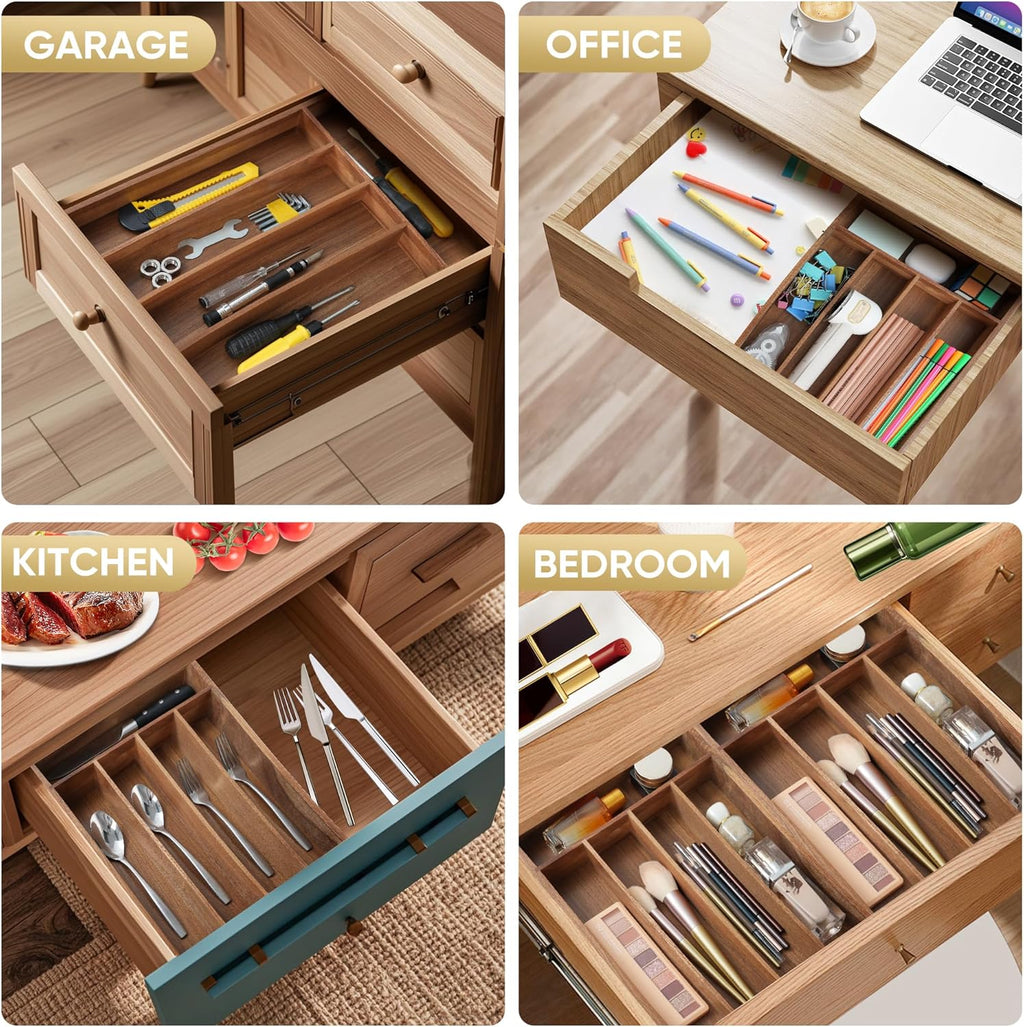 Silverware Organizer, 10 Inch Utensil Organizer Kitchen Drawer Organizer Acacia Silverware Holder