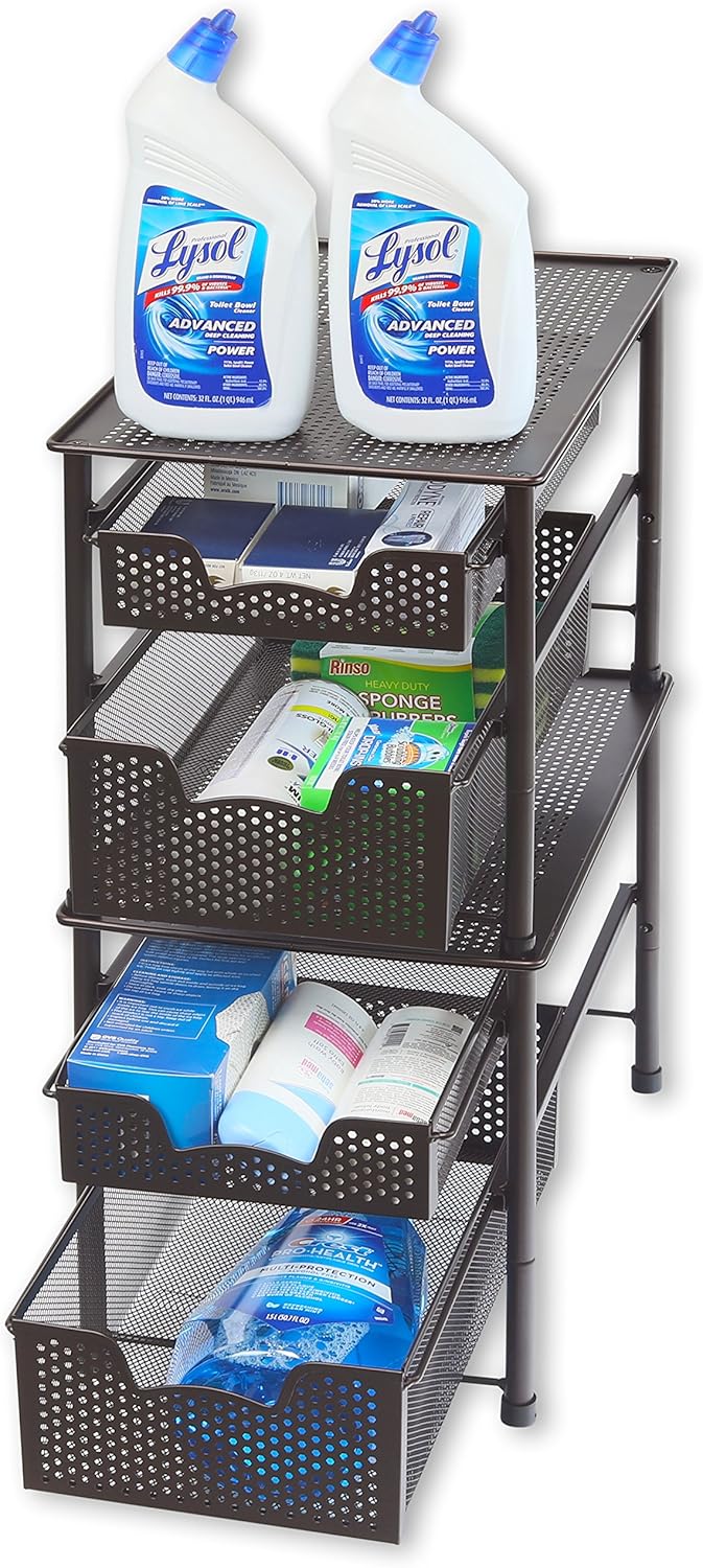 Simple Houseware Stackable 2 Tier Sliding Basket Organizer Drawer, Bronze